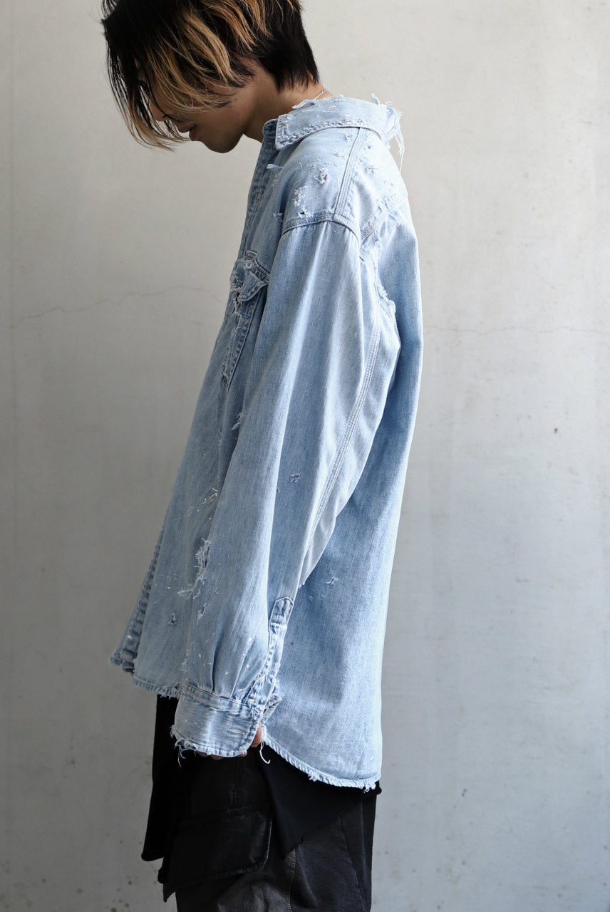 Load image into Gallery viewer, RESURRECTION HANDMADE vintage damage denim shirt (LIGHT BLUE)