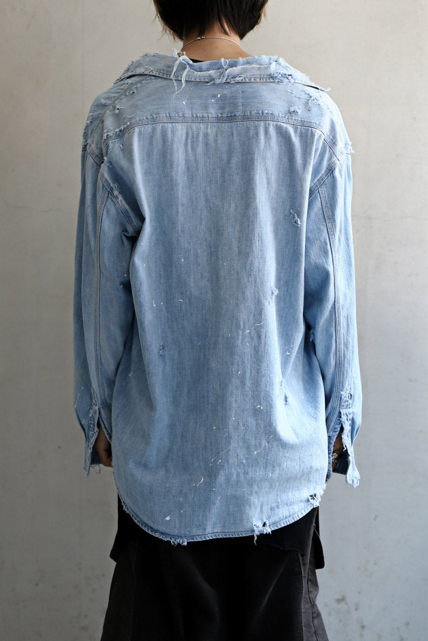 Load image into Gallery viewer, RESURRECTION HANDMADE vintage damage denim shirt (LIGHT BLUE)