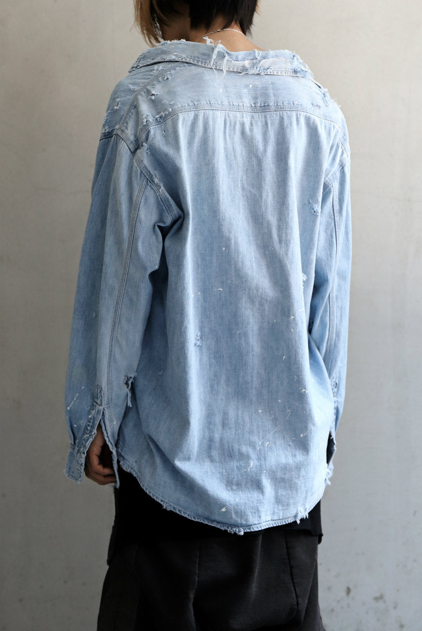 Load image into Gallery viewer, RESURRECTION HANDMADE vintage damage denim shirt (LIGHT BLUE)