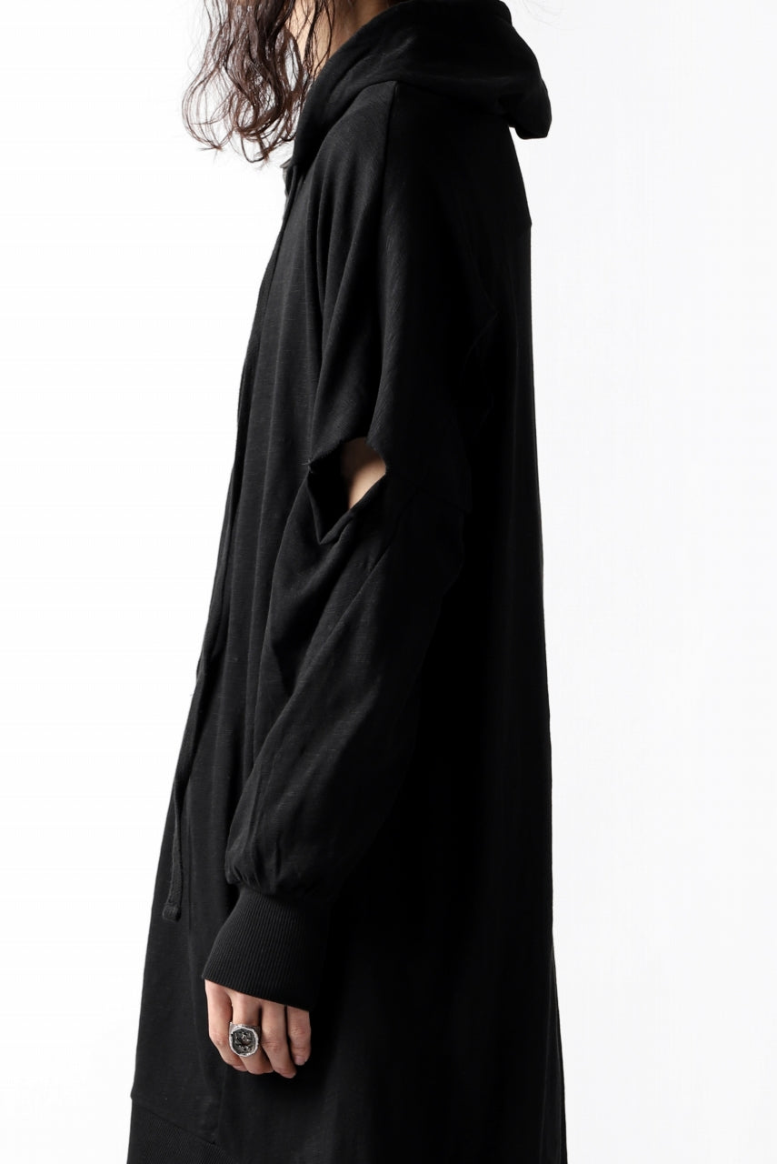 画像をギャラリービューアに読み込む, thomkrom SLAB JERSEY HOODIE ZIP UP PARKA / SLASHED CUT (BLACK)