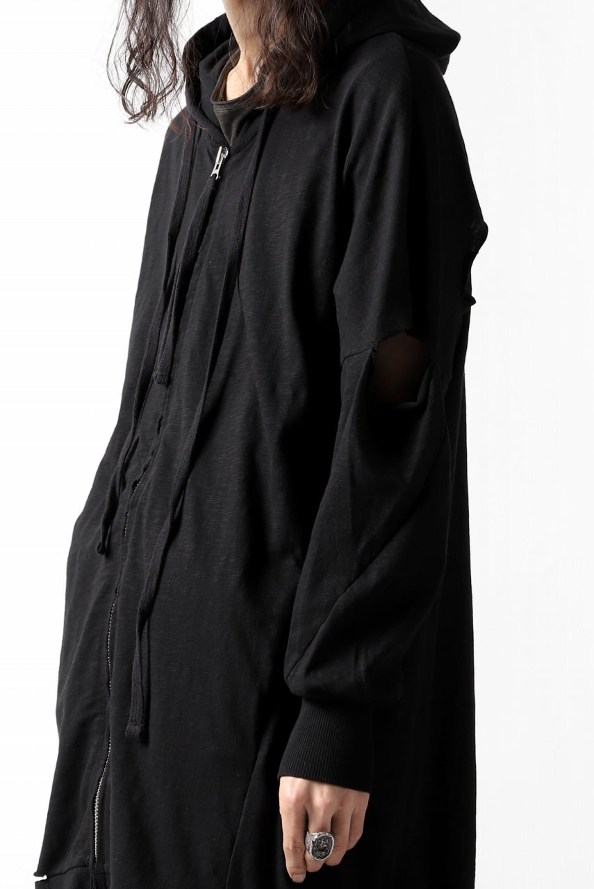 画像をギャラリービューアに読み込む, thomkrom SLAB JERSEY HOODIE ZIP UP PARKA / SLASHED CUT (BLACK)