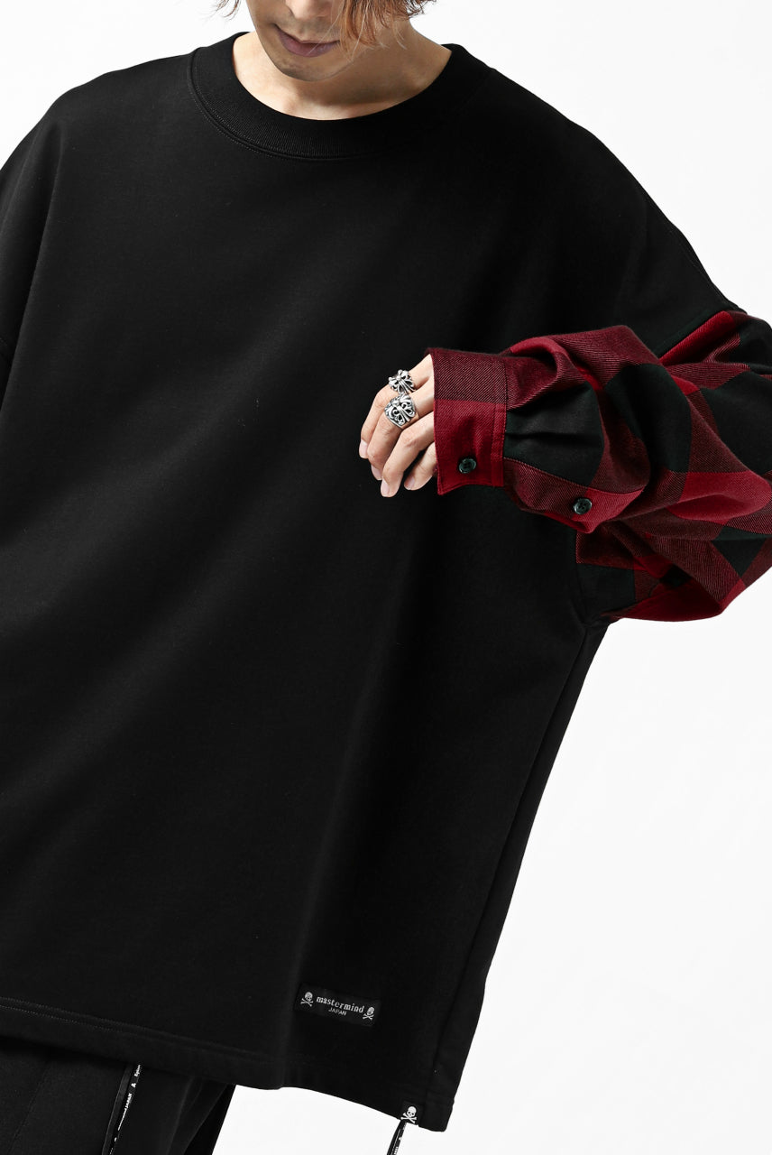 Load image into Gallery viewer, mastermind JAPAN COMBI PULLOVER TOPS / CHECK SHIRT SLEEVE (BLACK x RED)