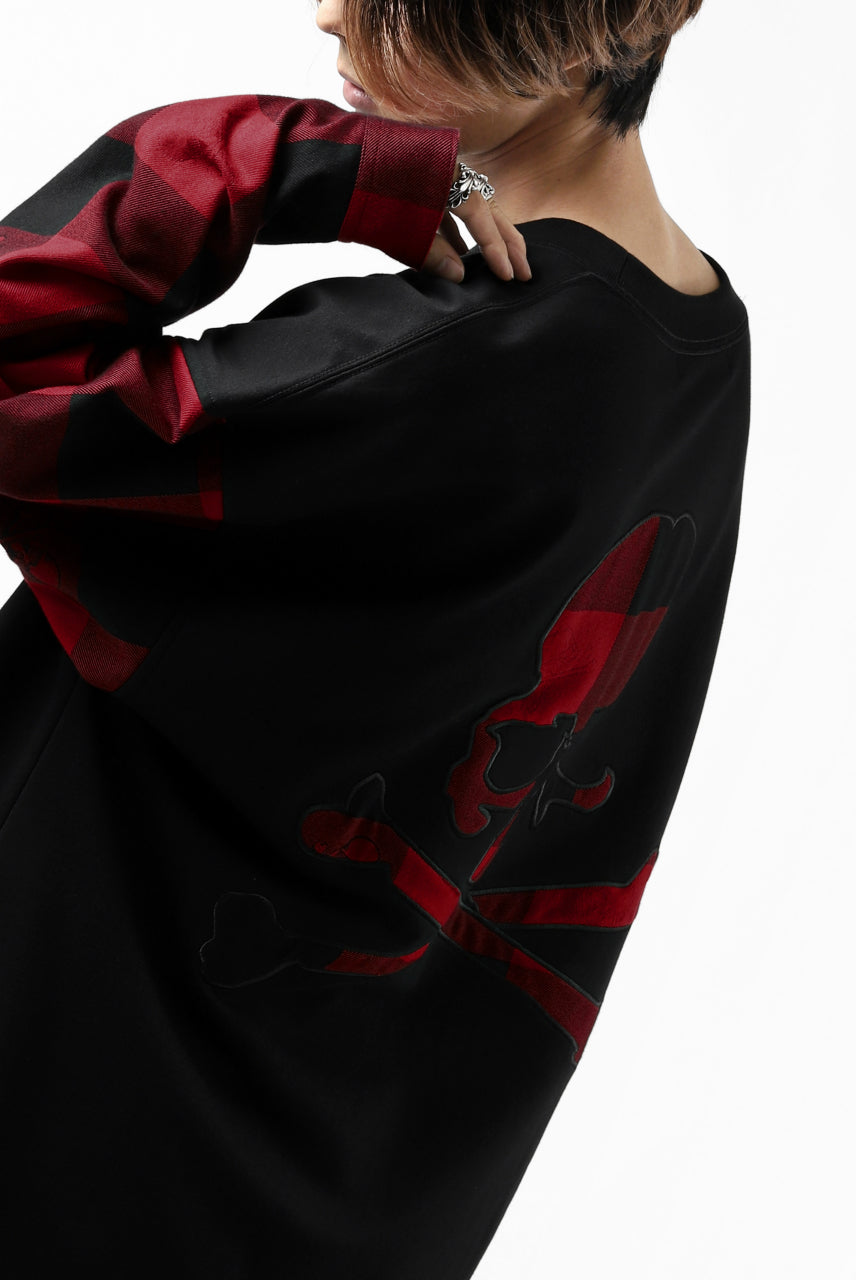 Load image into Gallery viewer, mastermind JAPAN COMBI PULLOVER TOPS / CHECK SHIRT SLEEVE (BLACK x RED)