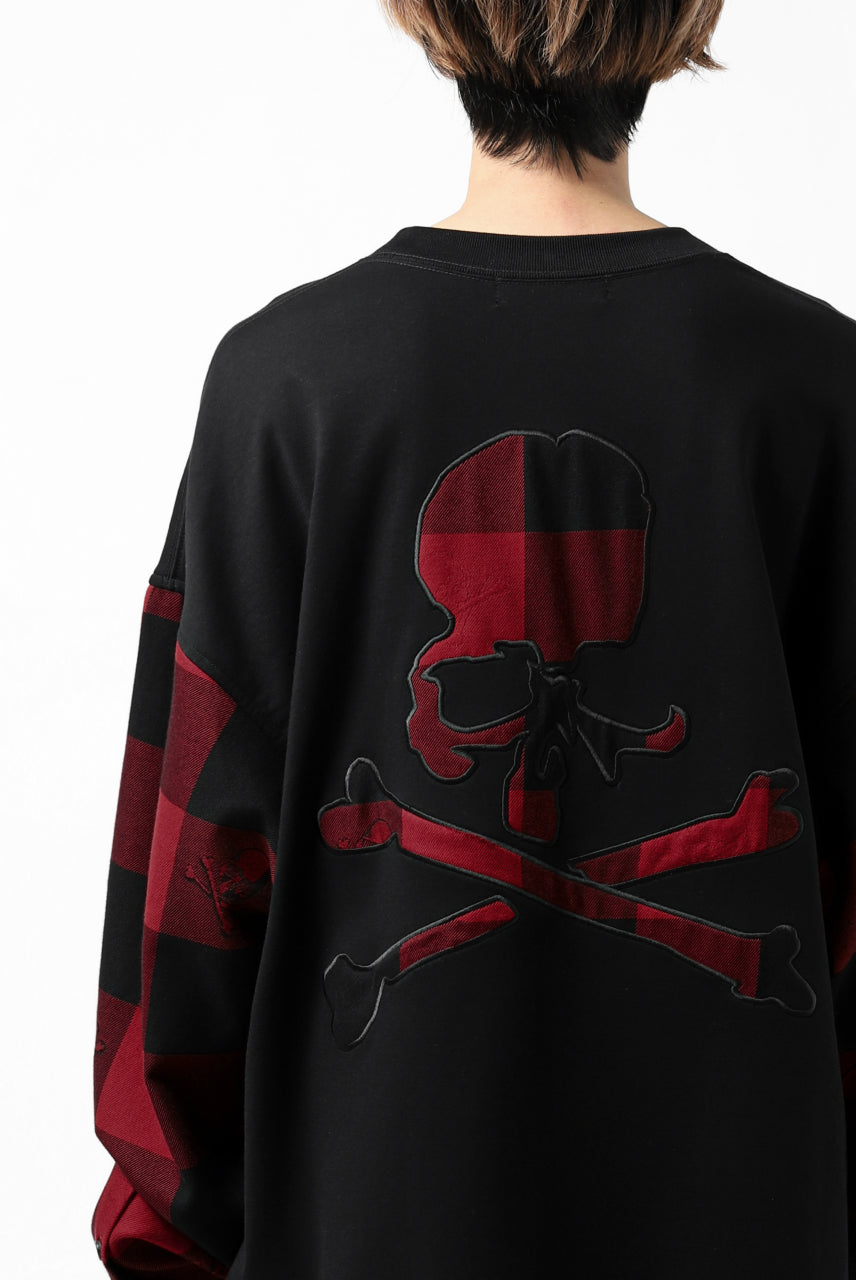Load image into Gallery viewer, mastermind JAPAN COMBI PULLOVER TOPS / CHECK SHIRT SLEEVE (BLACK x RED)