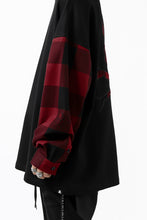Load image into Gallery viewer, mastermind JAPAN COMBI PULLOVER TOPS / CHECK SHIRT SLEEVE (BLACK x RED)