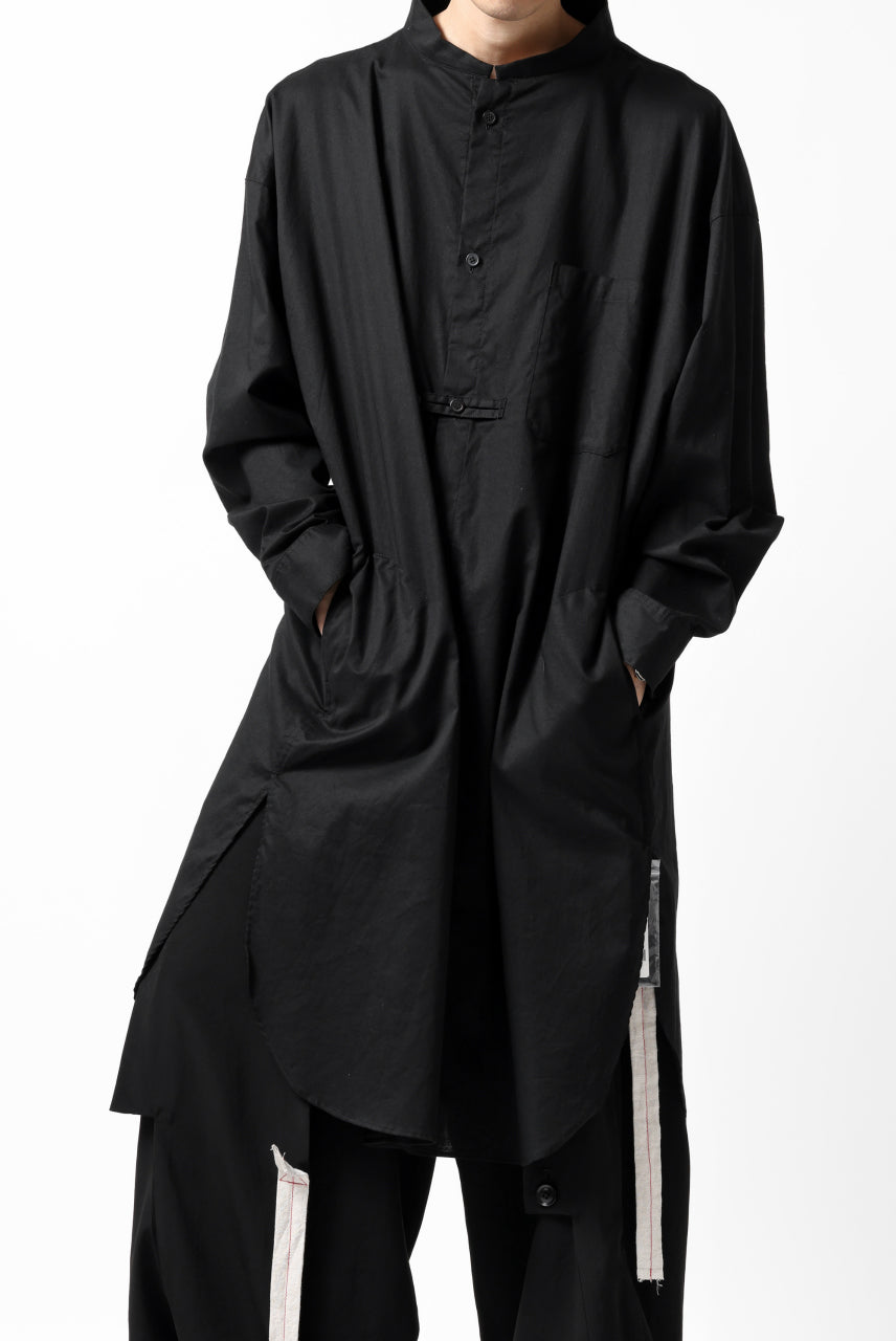 画像をギャラリービューアに読み込む, Y's STAND COLLAR LONG SHIRT / THIN TWILL (BLACK)