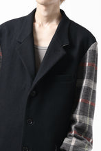 Load image into Gallery viewer, Y's BANG ON! No.176 2 STEP RIB JACKET /  WOOL MELTON SMOOTH + CHECKED JACQUARD (BLACK)