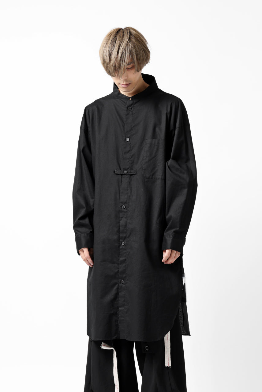 画像をギャラリービューアに読み込む, Y's STAND COLLAR LONG SHIRT / THIN TWILL (BLACK)