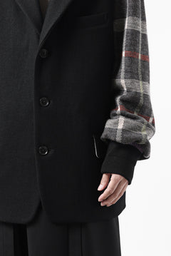 Load image into Gallery viewer, Y's BANG ON! No.176 2 STEP RIB JACKET /  WOOL MELTON SMOOTH + CHECKED JACQUARD (BLACK)