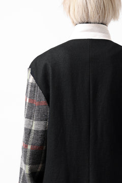 Load image into Gallery viewer, Y's BANG ON! No.176 2 STEP RIB JACKET /  WOOL MELTON SMOOTH + CHECKED JACQUARD (BLACK)