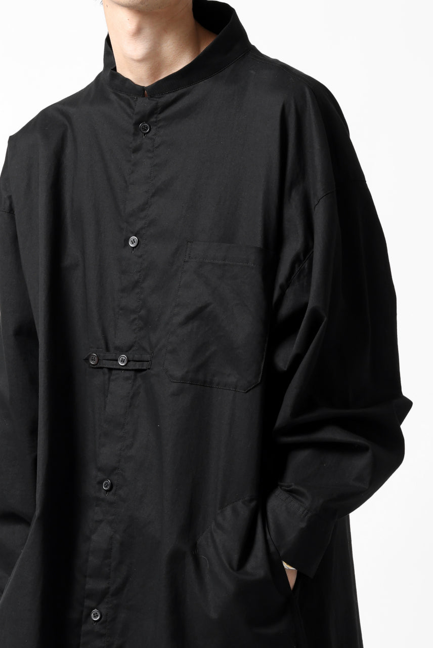 画像をギャラリービューアに読み込む, Y's STAND COLLAR LONG SHIRT / THIN TWILL (BLACK)