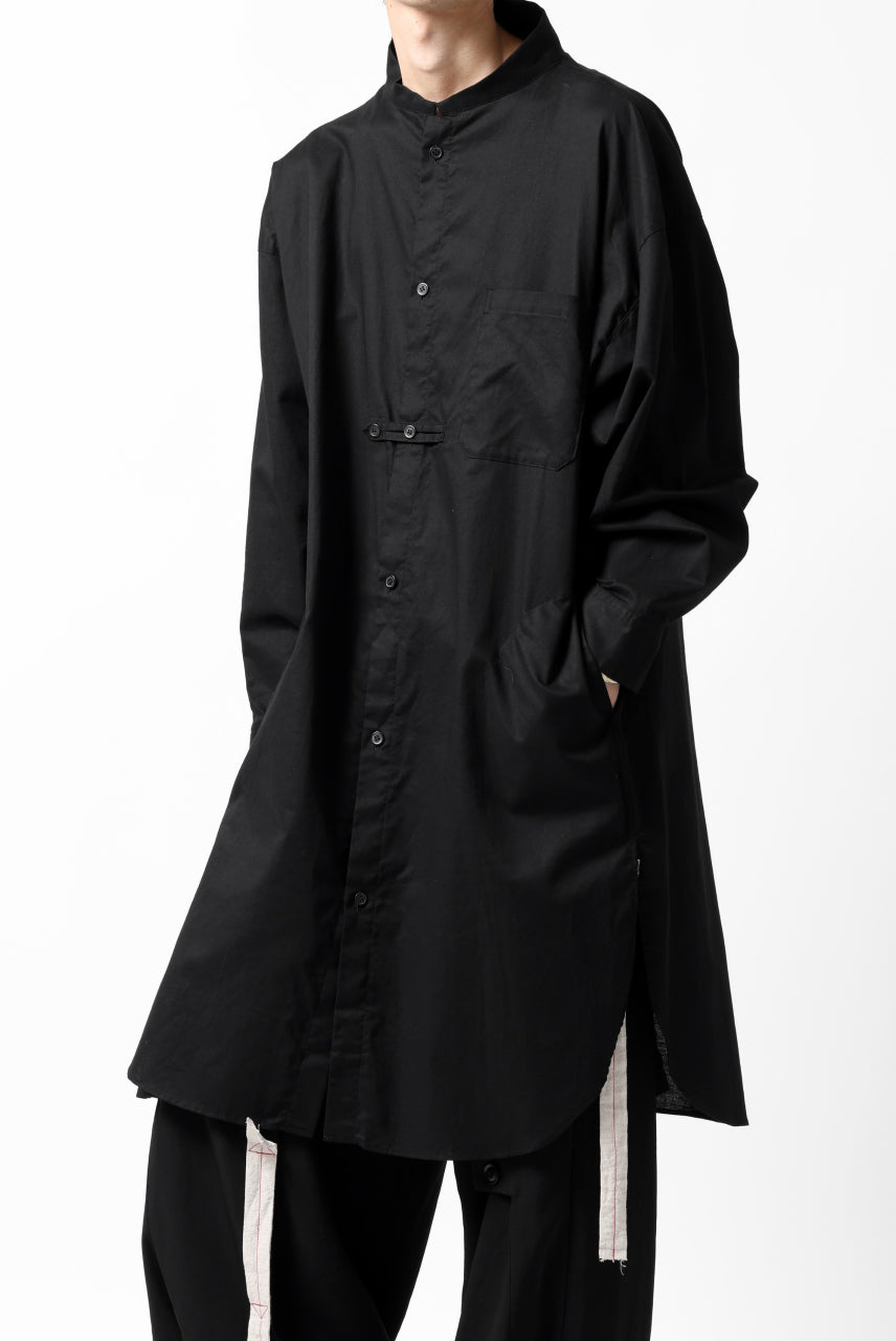 画像をギャラリービューアに読み込む, Y's STAND COLLAR LONG SHIRT / THIN TWILL (BLACK)
