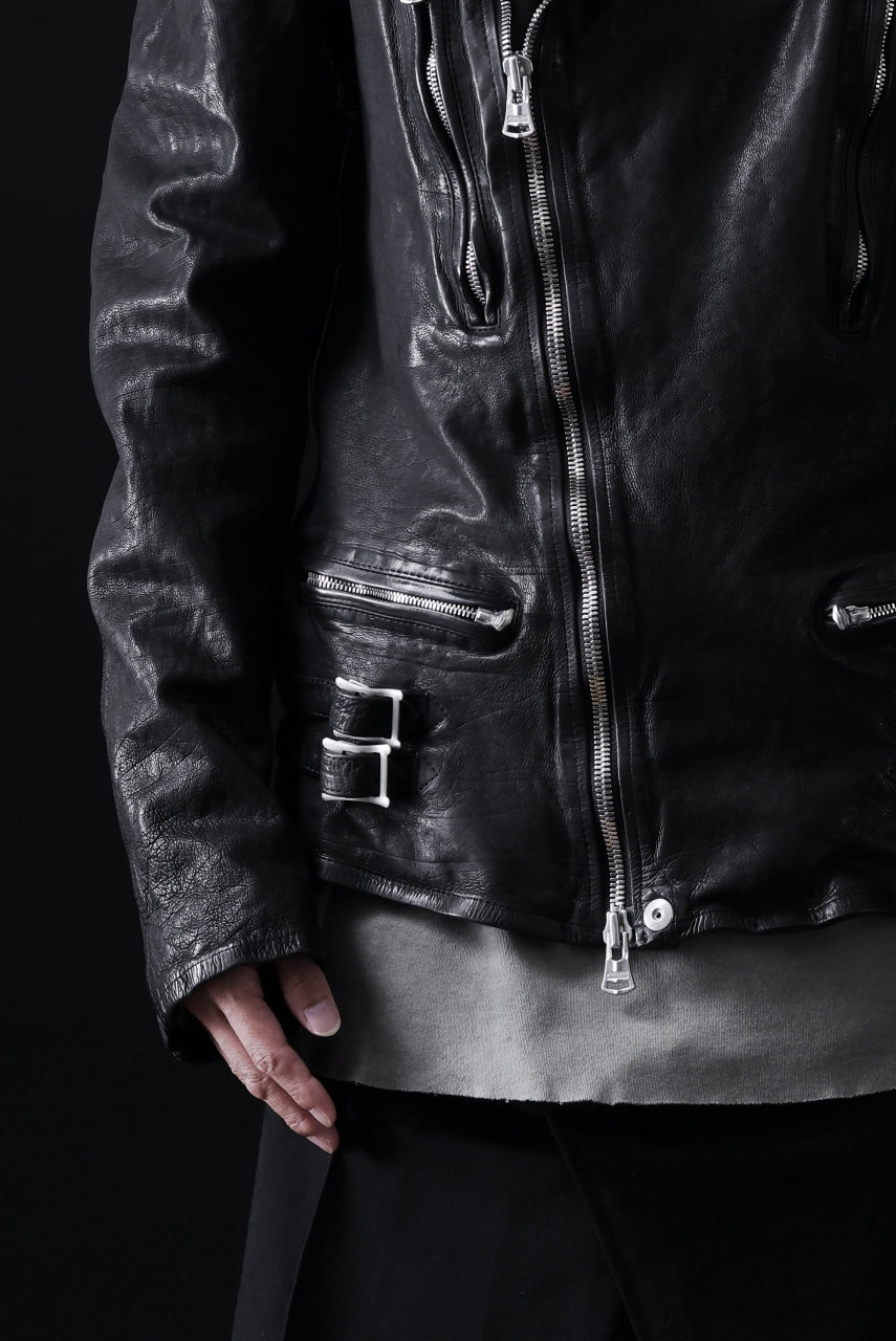 画像をギャラリービューアに読み込む, ISAMU KATAYAMA BACKLASH DOUBLE RIDERS JACKET &quot;LIGHTNING&quot; / GARMENT WASHED JP CALF (BLACK)