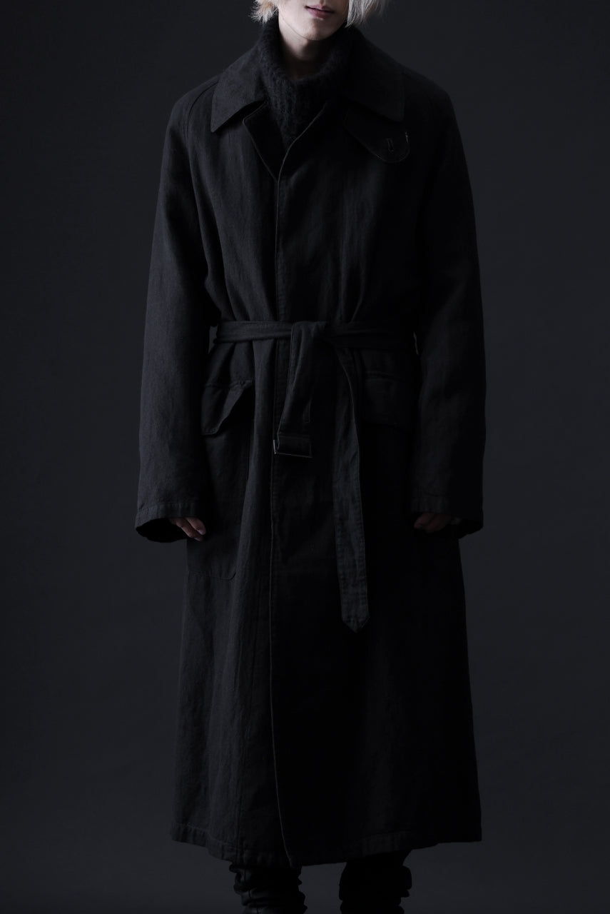 Load image into Gallery viewer, ISAMU KATAYAMA BACKLASH OVER COAT / GARMENT NATURAL DYED WOVEN + ELECTRIC HEATING LINER (SUMI)