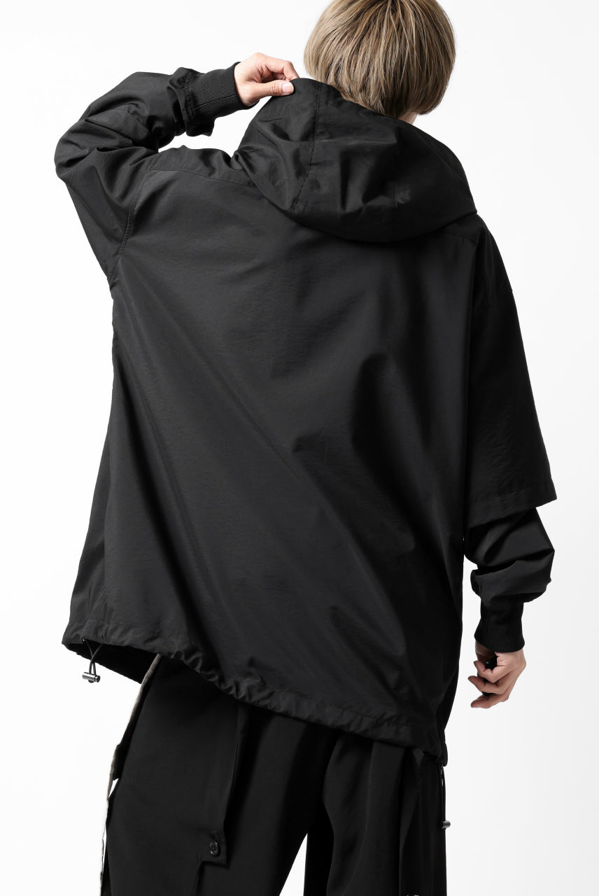 画像をギャラリービューアに読み込む, Y's....  HOODY LAYERED SHIRT ZIP BLOUSON / STRETCH TASSAH (BLACK)