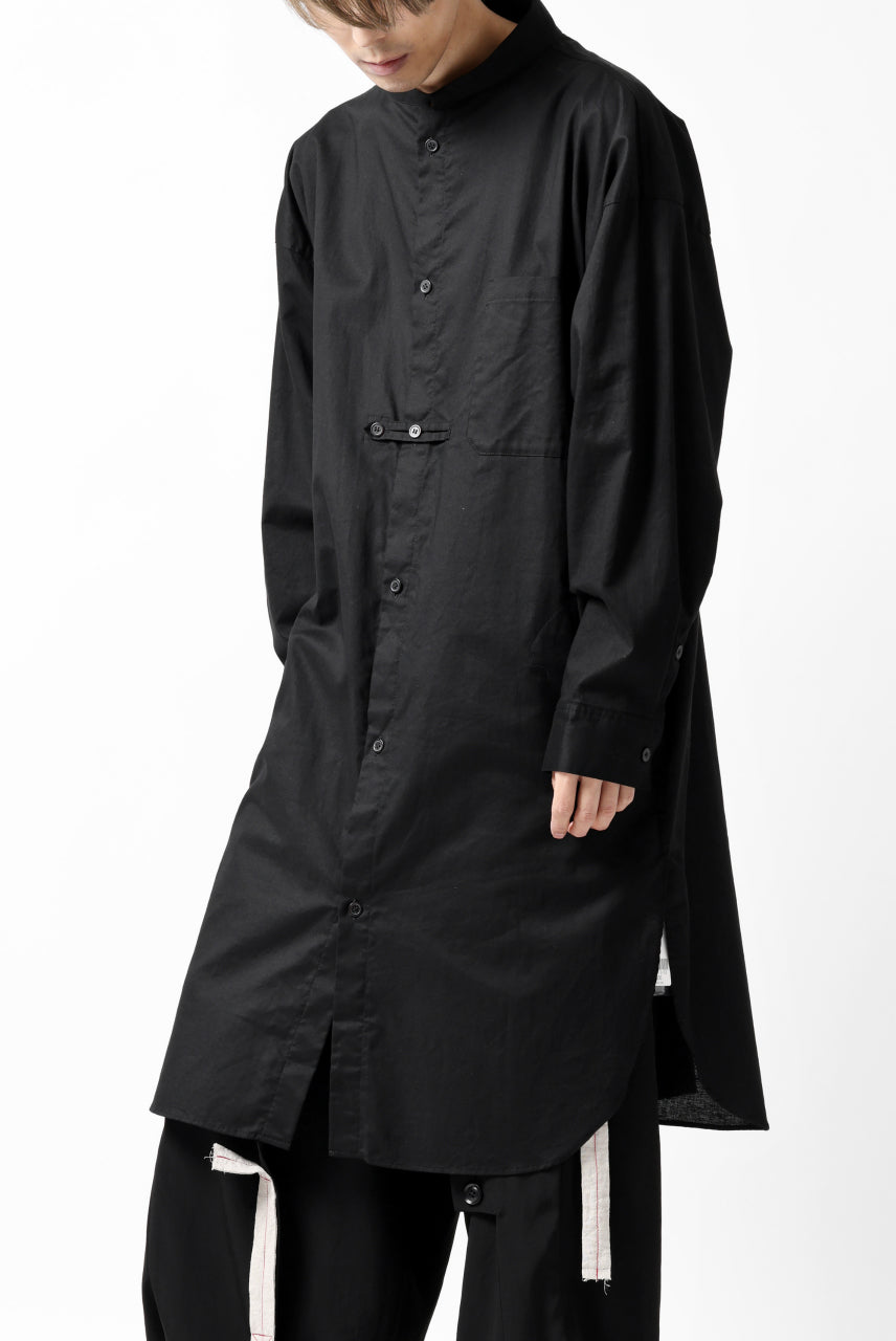 画像をギャラリービューアに読み込む, Y's STAND COLLAR LONG SHIRT / THIN TWILL (BLACK)