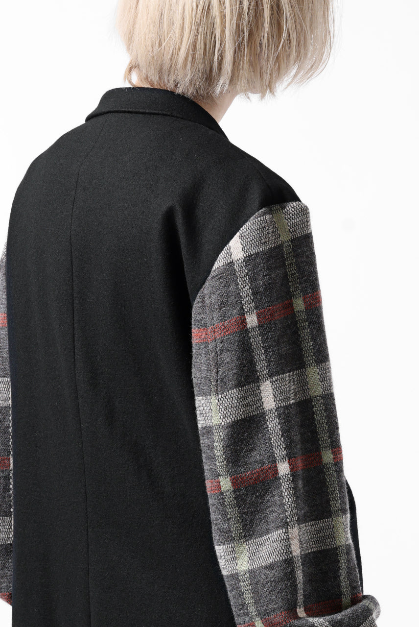 Load image into Gallery viewer, Y's BANG ON! No.176 2 STEP RIB JACKET /  WOOL MELTON SMOOTH + CHECKED JACQUARD (BLACK)
