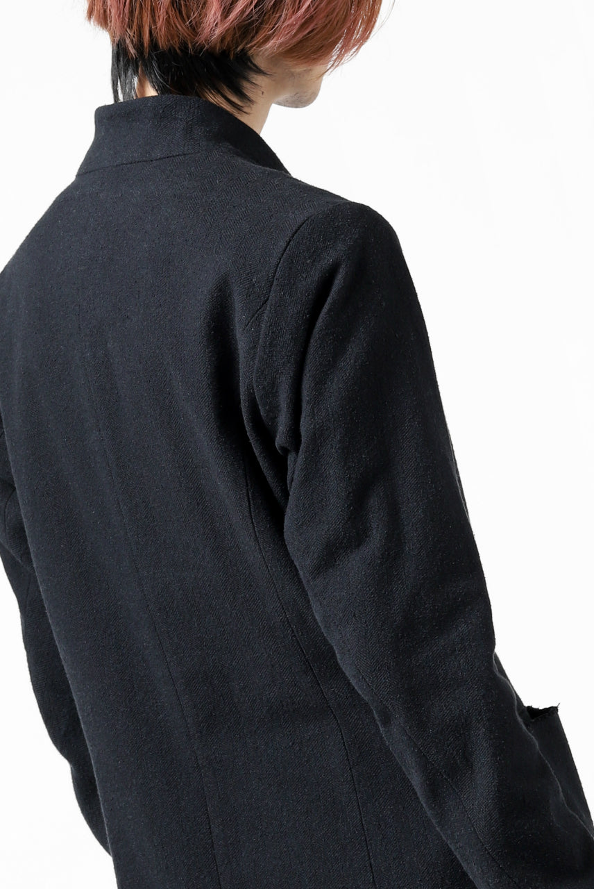 画像をギャラリービューアに読み込む, blackcrow 1B jacket silk wool cotton tweed with leather button (NAVY)