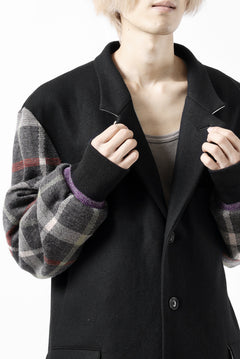 Load image into Gallery viewer, Y's BANG ON! No.176 2 STEP RIB JACKET /  WOOL MELTON SMOOTH + CHECKED JACQUARD (BLACK)