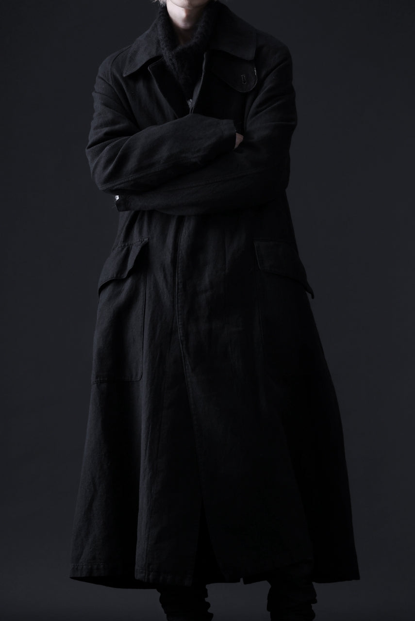 Load image into Gallery viewer, ISAMU KATAYAMA BACKLASH OVER COAT / GARMENT NATURAL DYED WOVEN + ELECTRIC HEATING LINER (SUMI)