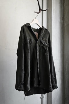 画像をギャラリービューアに読み込む, RESURRECTION HANDMADE distressed army shirt (DYEING KHAKI)