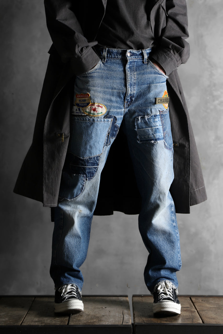 画像をギャラリービューアに読み込む, CHANGES VINTAGE REMAKE PATCHWORK DENIM TAPERED PANTS / VINTAGE DENIM (INDIGO #D)