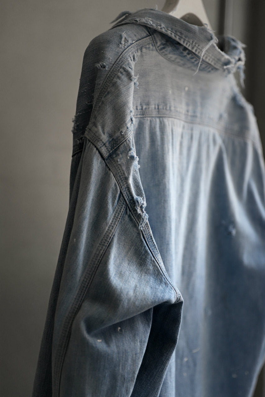 Load image into Gallery viewer, RESURRECTION HANDMADE vintage damage denim shirt (LIGHT BLUE)