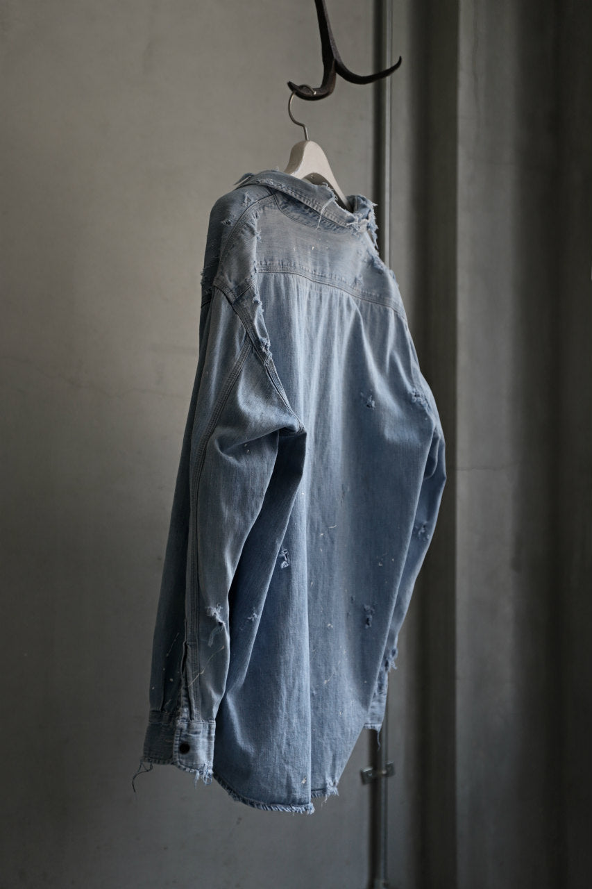 Load image into Gallery viewer, RESURRECTION HANDMADE vintage damage denim shirt (LIGHT BLUE)