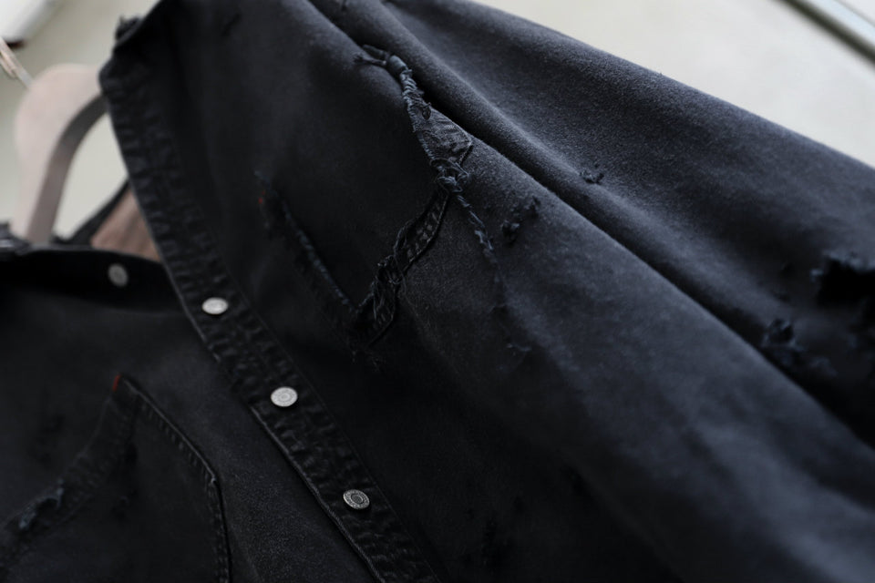 Load image into Gallery viewer, RESURRECTION HANDMADE vintage damage denim shirt (BLACK DYED)