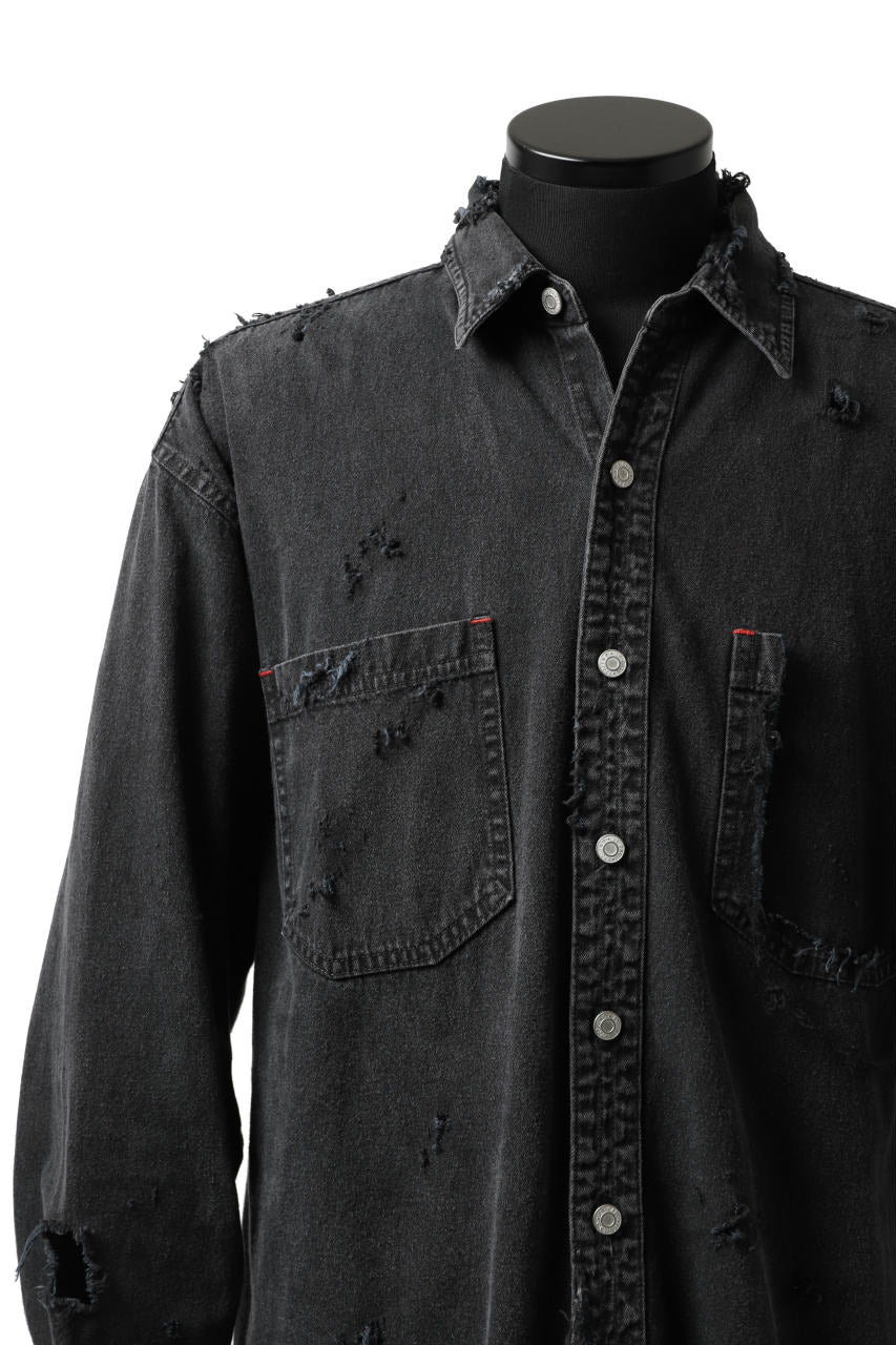 Load image into Gallery viewer, RESURRECTION HANDMADE vintage damage denim shirt (BLACK DYED)
