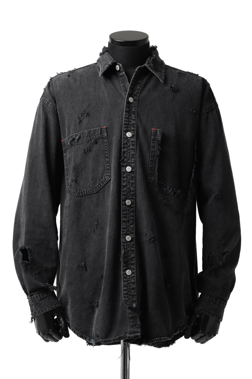 Load image into Gallery viewer, RESURRECTION HANDMADE vintage damage denim shirt (BLACK DYED)