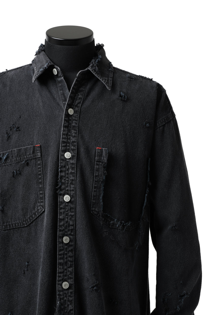 Load image into Gallery viewer, RESURRECTION HANDMADE vintage damage denim shirt (BLACK DYED)