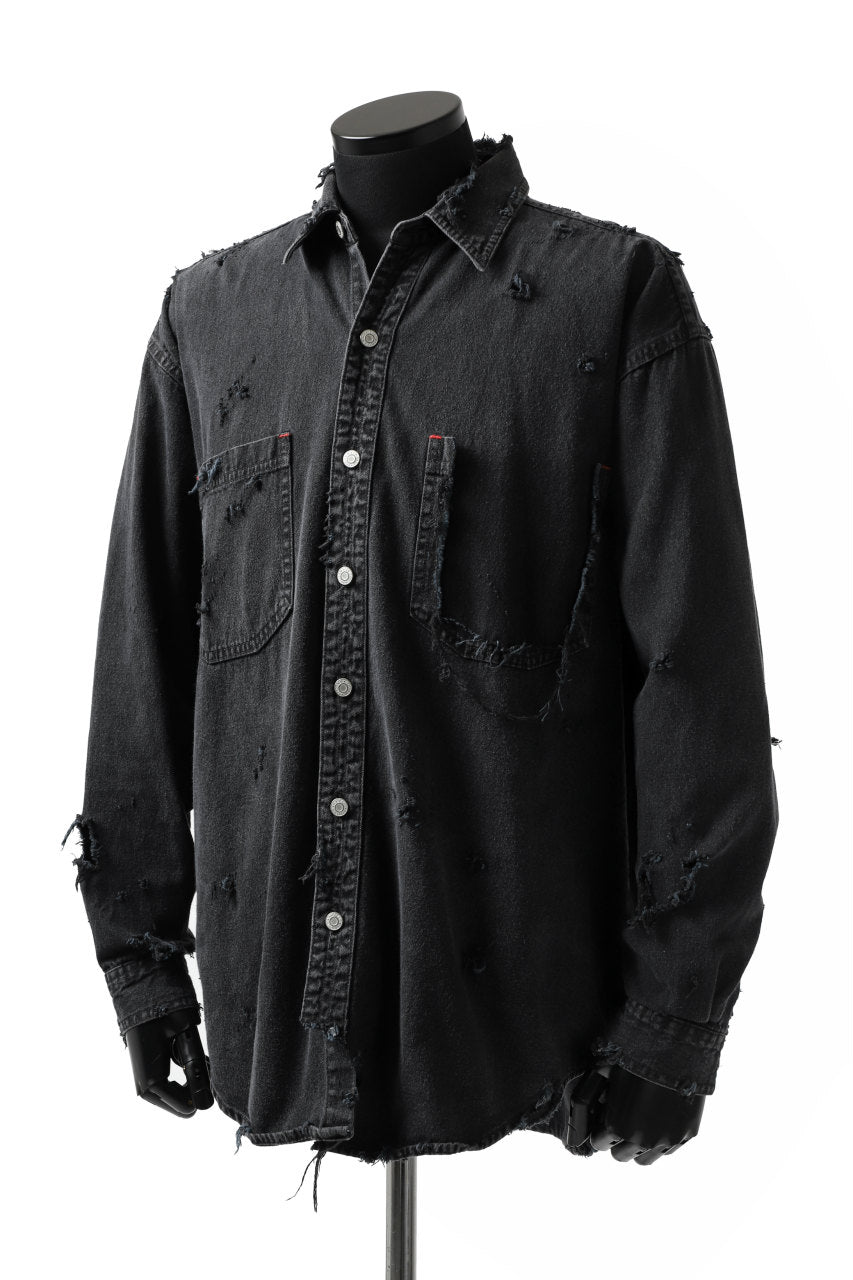 Load image into Gallery viewer, RESURRECTION HANDMADE vintage damage denim shirt (BLACK DYED)
