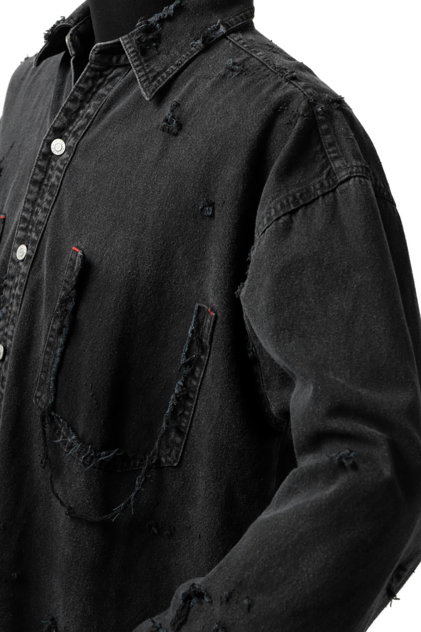 Load image into Gallery viewer, RESURRECTION HANDMADE vintage damage denim shirt (BLACK DYED)