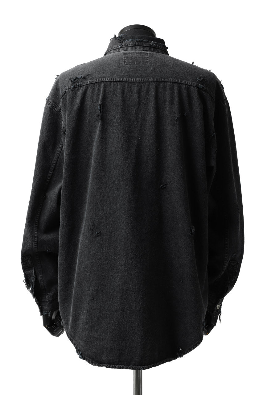 Load image into Gallery viewer, RESURRECTION HANDMADE vintage damage denim shirt (BLACK DYED)