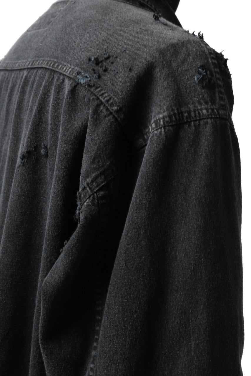 Load image into Gallery viewer, RESURRECTION HANDMADE vintage damage denim shirt (BLACK DYED)