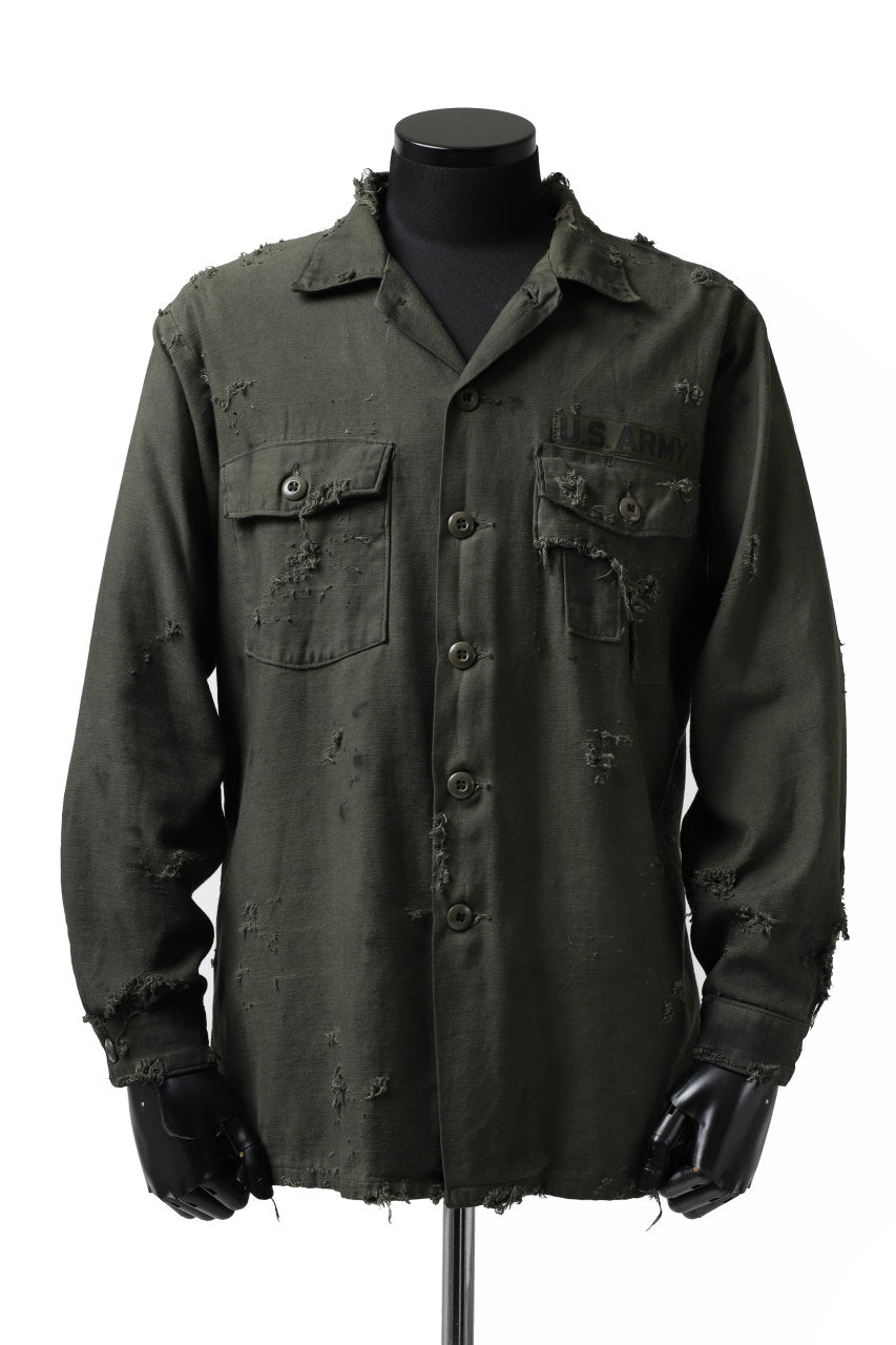 画像をギャラリービューアに読み込む, RESURRECTION HANDMADE distressed army shirt (DYEING KHAKI)