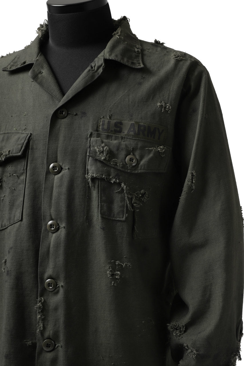 画像をギャラリービューアに読み込む, RESURRECTION HANDMADE distressed army shirt (DYEING KHAKI)