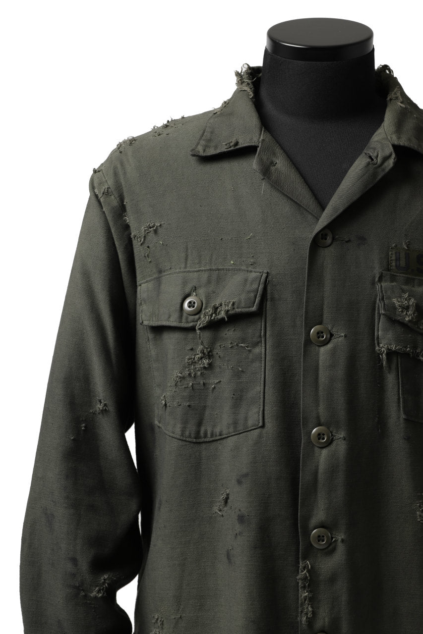 画像をギャラリービューアに読み込む, RESURRECTION HANDMADE distressed army shirt (DYEING KHAKI)