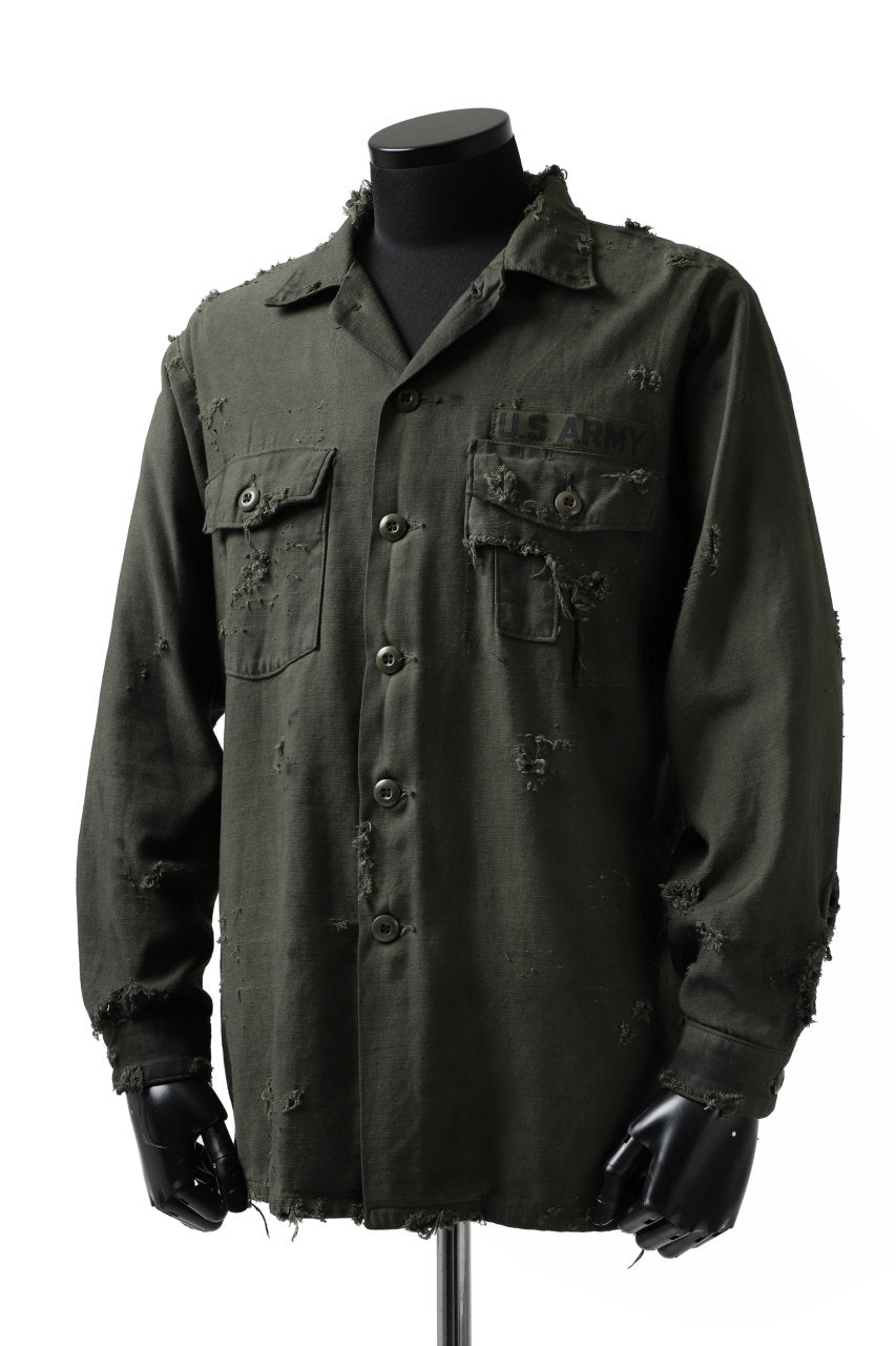 画像をギャラリービューアに読み込む, RESURRECTION HANDMADE distressed army shirt (DYEING KHAKI)