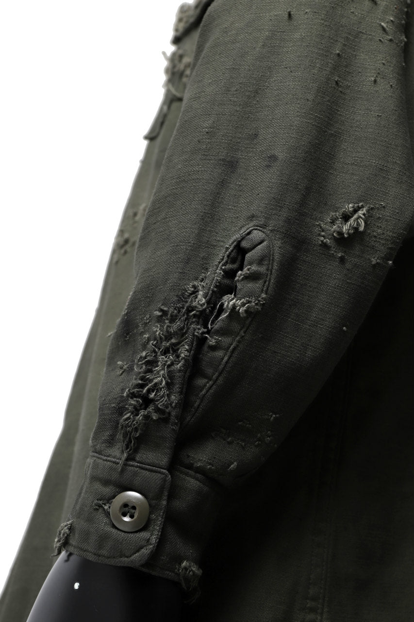 画像をギャラリービューアに読み込む, RESURRECTION HANDMADE distressed army shirt (DYEING KHAKI)