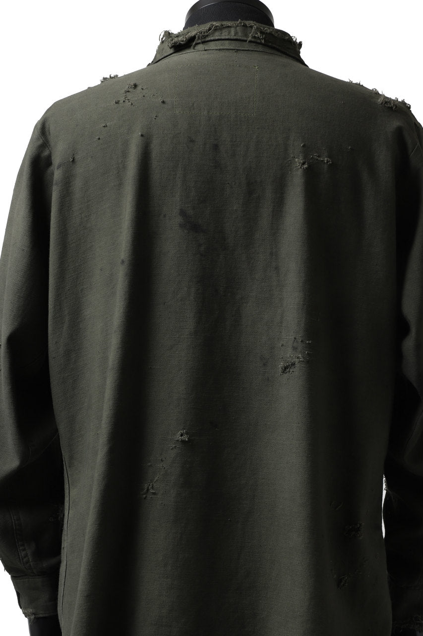 画像をギャラリービューアに読み込む, RESURRECTION HANDMADE distressed army shirt (DYEING KHAKI)