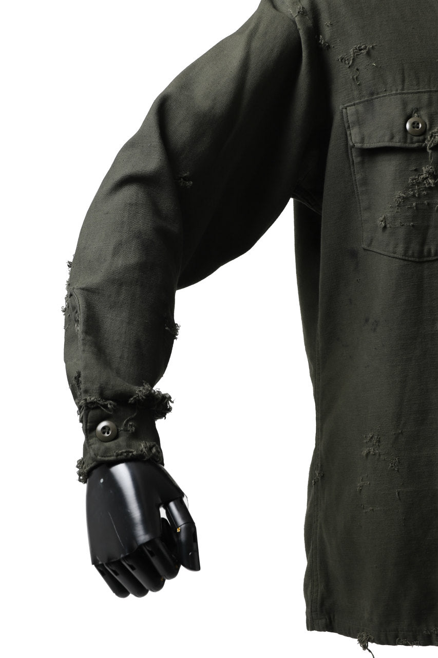 画像をギャラリービューアに読み込む, RESURRECTION HANDMADE distressed army shirt (DYEING KHAKI)