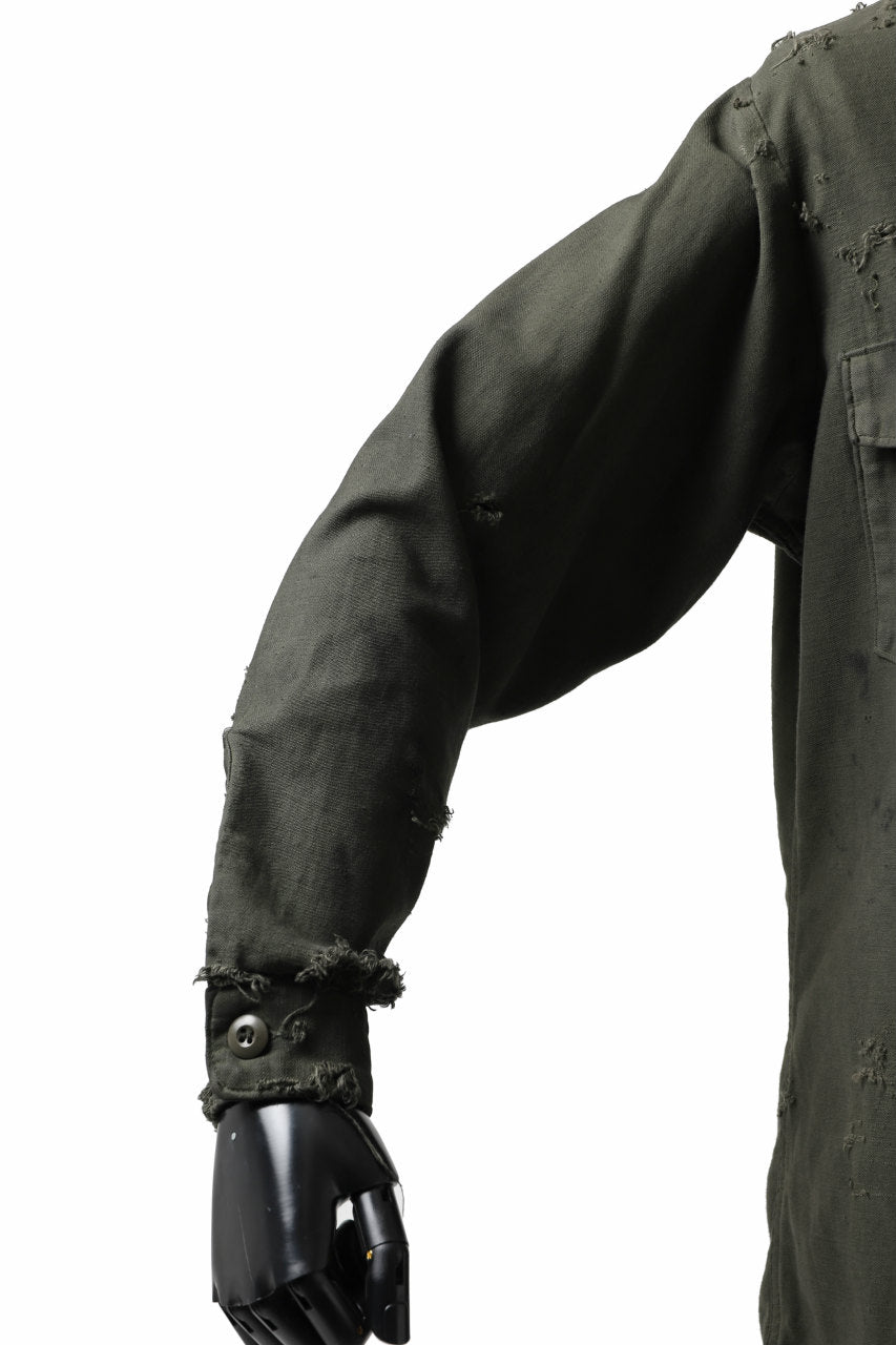 画像をギャラリービューアに読み込む, RESURRECTION HANDMADE distressed army shirt (DYEING KHAKI)