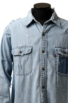 Load image into Gallery viewer, RESURRECTION HANDMADE vintage damage denim shirt (LIGHT BLUE)
