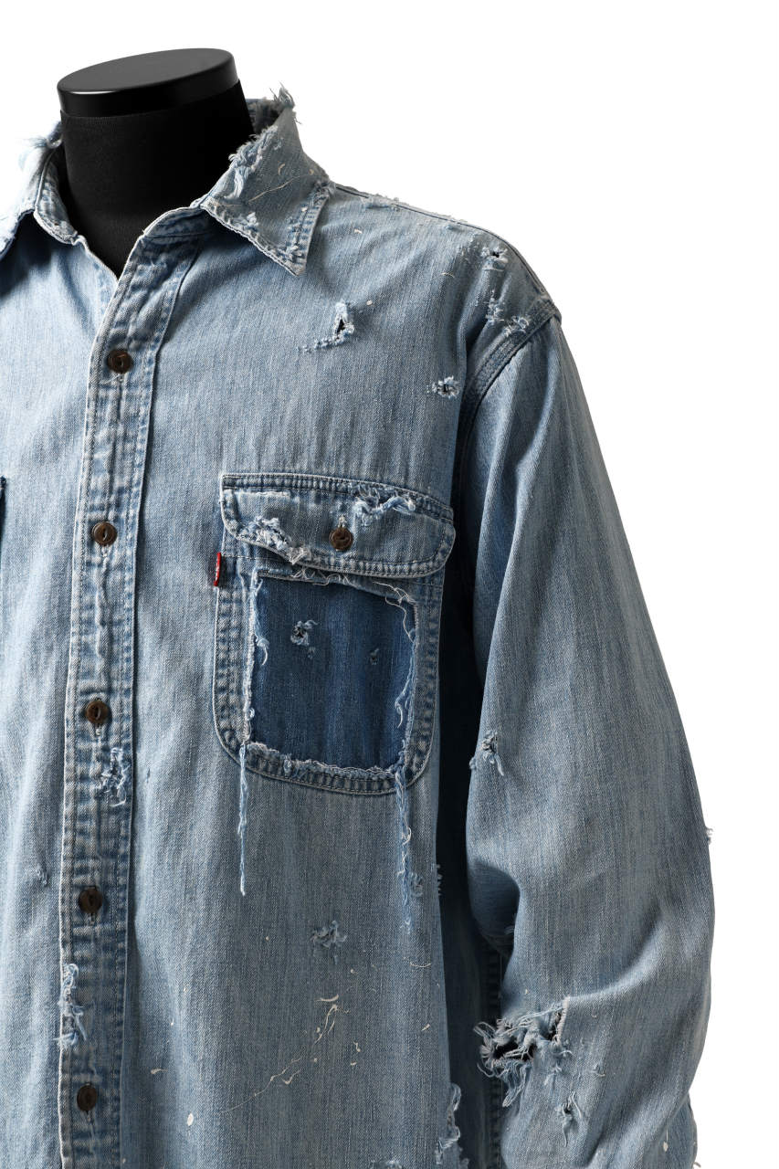 Load image into Gallery viewer, RESURRECTION HANDMADE vintage damage denim shirt (LIGHT BLUE)