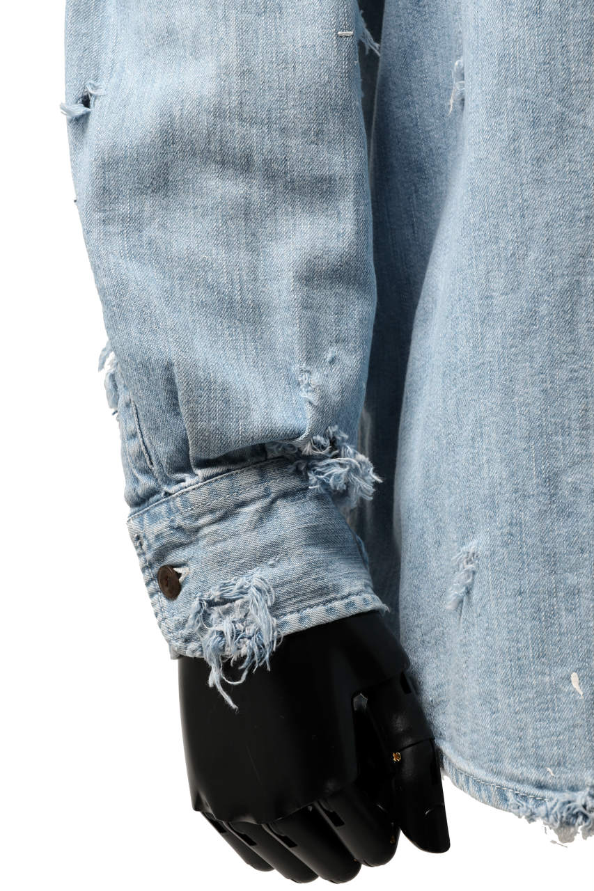 Load image into Gallery viewer, RESURRECTION HANDMADE vintage damage denim shirt (LIGHT BLUE)