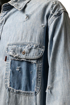 Load image into Gallery viewer, RESURRECTION HANDMADE vintage damage denim shirt (LIGHT BLUE)