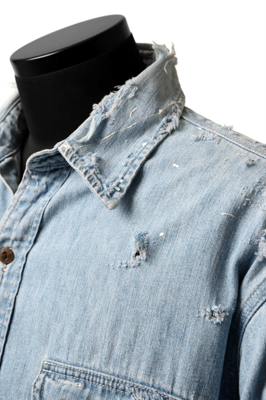 Load image into Gallery viewer, RESURRECTION HANDMADE vintage damage denim shirt (LIGHT BLUE)