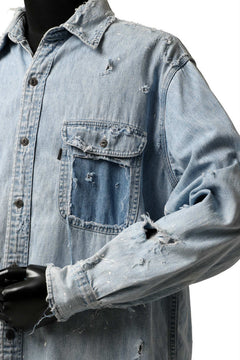 Load image into Gallery viewer, RESURRECTION HANDMADE vintage damage denim shirt (LIGHT BLUE)